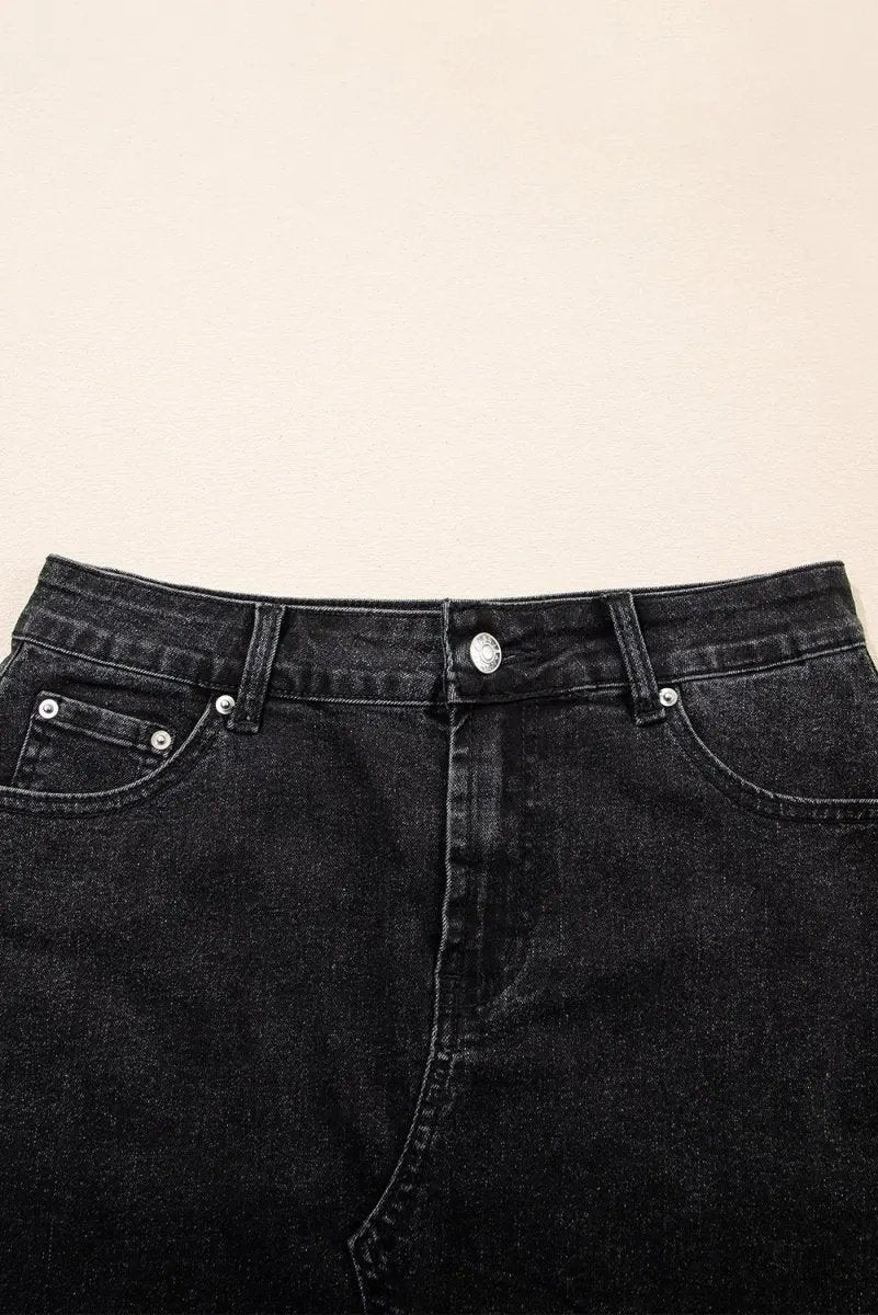 Carbon Grey Mineral Wash Ripped Raw Hem Denim Mini Skirt - Love Salve